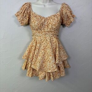 Saints Secrets‎ Sweetheart Coquette Romper Small Orange Floral Tiered Cottage